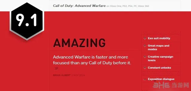 使命召唤11高级战争获IGN9.1超高评分 使命召唤系列的核心