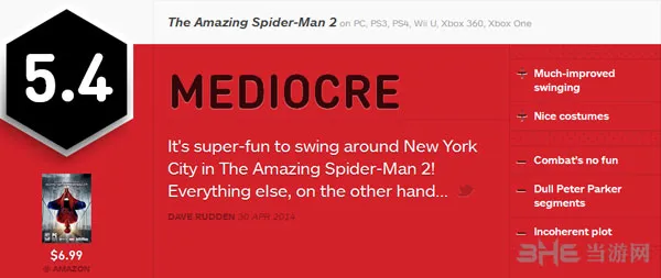 神奇蜘蛛侠2获IGN5.4差评 毫无剧情可言