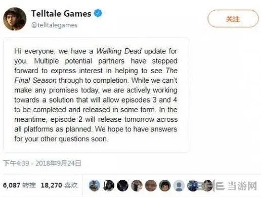 Telltale将尽力把《行尸走肉：最终季