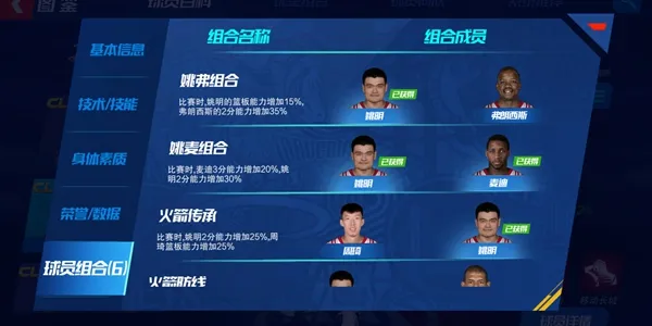 NBA篮球大师姚明技能介绍 姚明组合说明