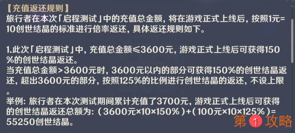 原神充值返利规则 限号内测充值返