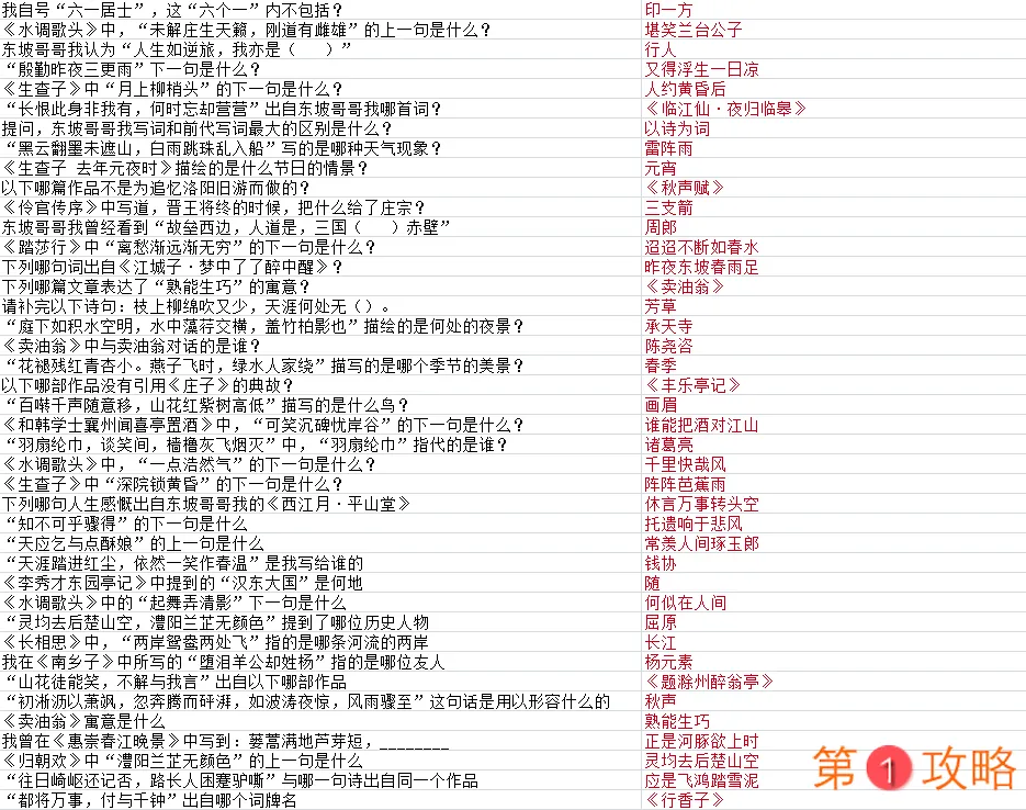 墨魂苏轼联诗答案汇总 苏轼联诗攻略大全