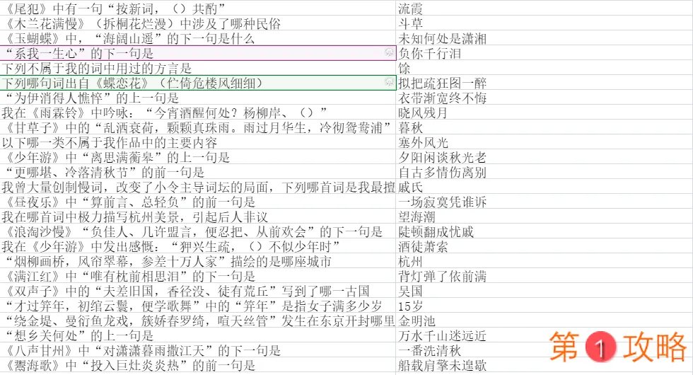 墨魂柳永联诗答案大全 柳永联诗攻