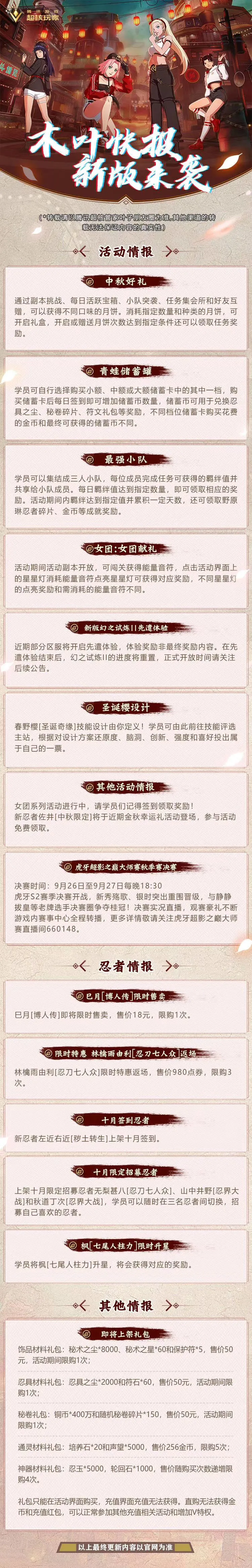 火影忍者手游9月24日木叶快报一览 最新木叶快报分享